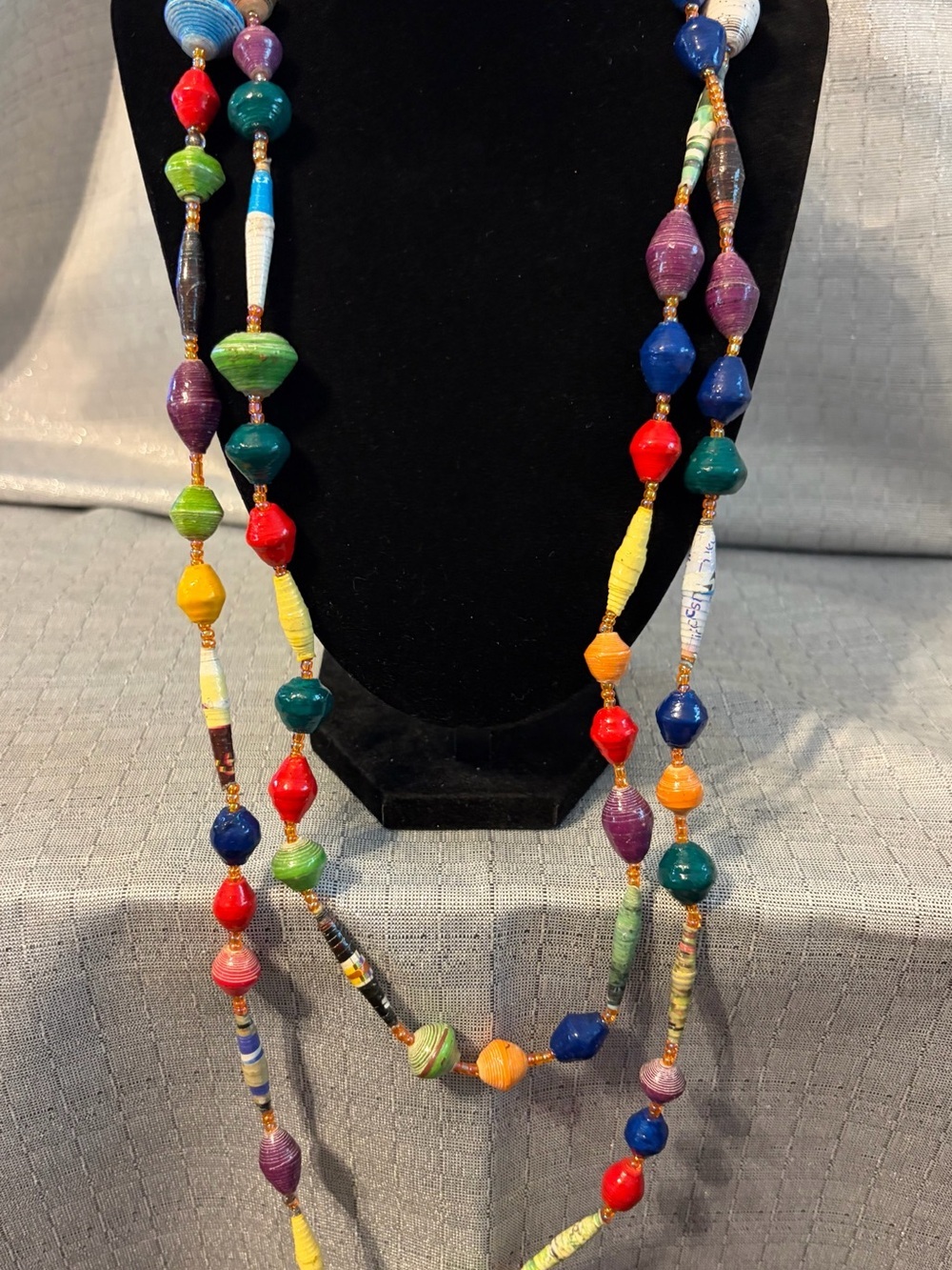 Handmade Multicolor Paper Bead Long Necklace